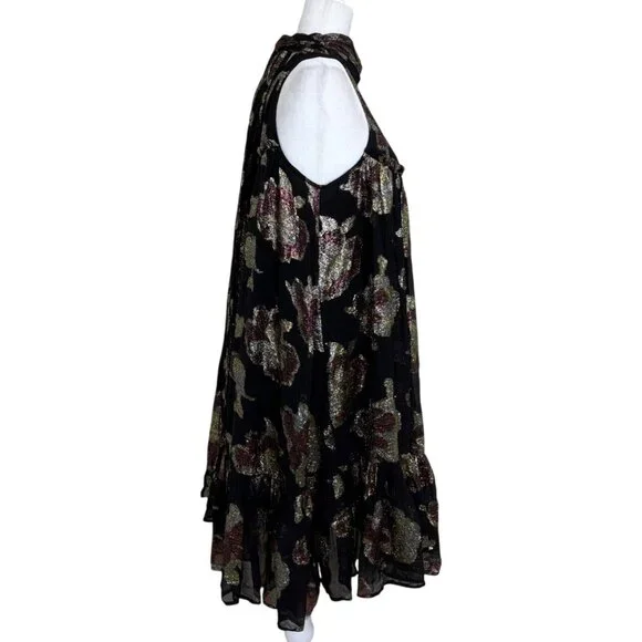 Anthropologie Maeve Metallic Floral Swing Dress Halter Evening Cocktail Size S N - Picture 3 of 8